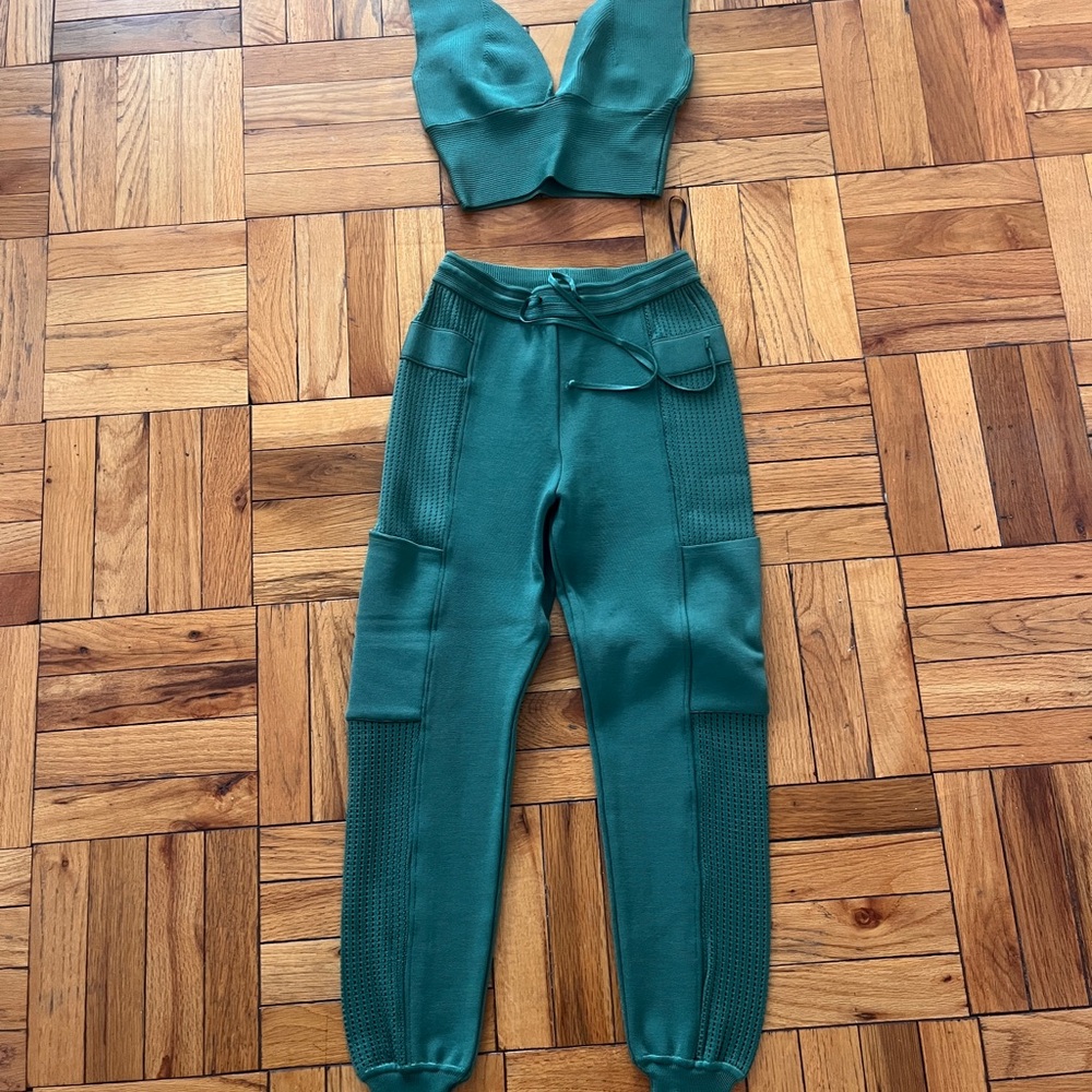 Green Relaxed Fit Track Pants with Drawstring Waist